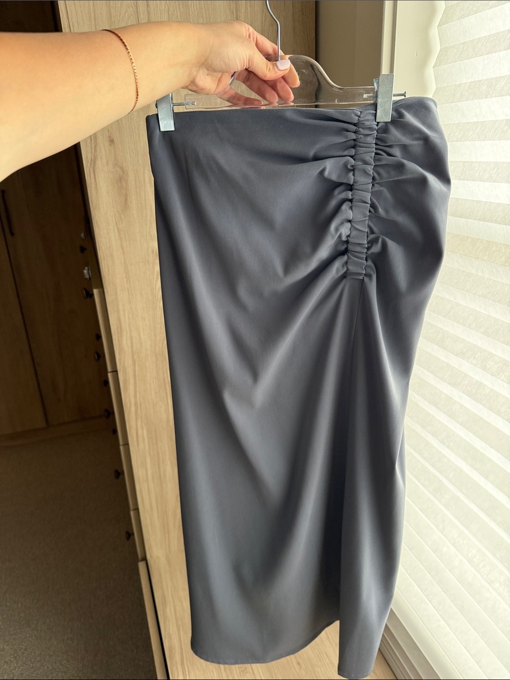 Ruched Slate Gray Midi Skirt - Women